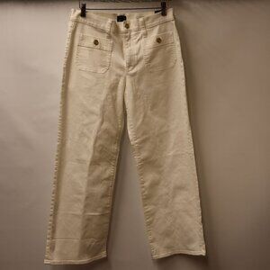 J.Crew Premium Edition White Full Length Slim Wide-Leg Pants Size 30P Cotton Wom